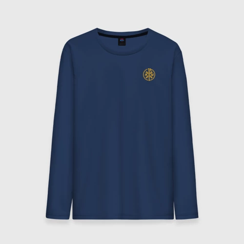 Мужской лонгслив хлопок с принтом Сокрушу пред ним врагов его малая хризма желтая, вид спереди #2