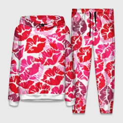 Женский костюм с толстовкой 3D Девчачьи отпечатки красных губ - подарок любви