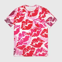 Мужская футболка 3D Девчачьи отпечатки красных губ - подарок любви