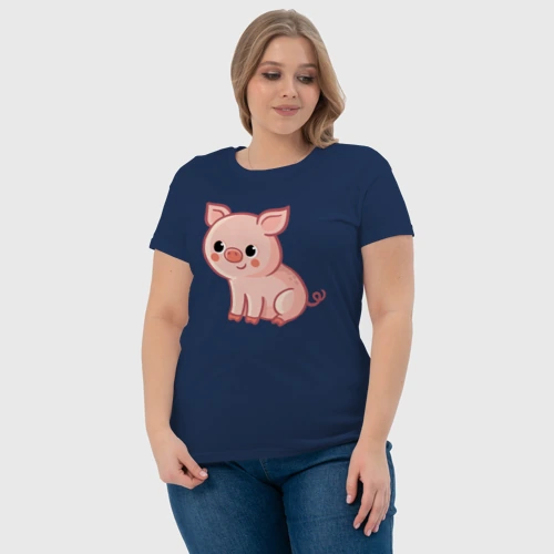 Женская футболка хлопок с принтом Розовый поросёночек, фото #4