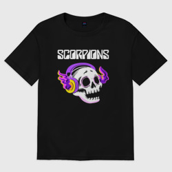 Мужская футболка хлопок Oversize Scorpions - неоновый череп