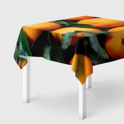 Скатерть 3D Гора мандаринов апельсинов и листьев на Новый год