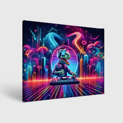 Холст прямоугольный Dino DJ - neon glow