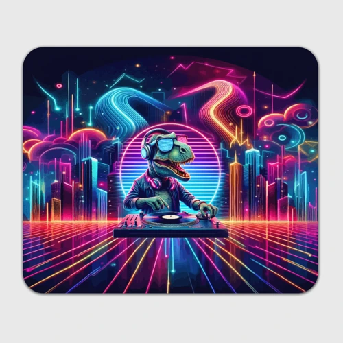 Прямоугольный коврик для мышки Dino DJ - neon glow