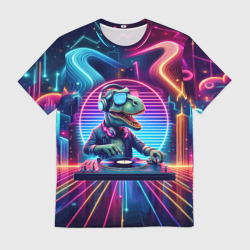 Мужская футболка 3D Dino DJ - neon glow