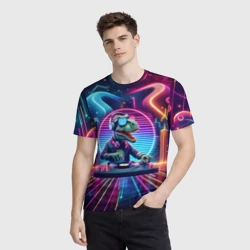 Мужская футболка 3D Dino DJ - neon glow - фото 2