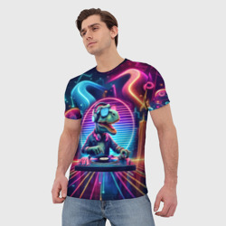 Мужская футболка 3D Dino DJ - neon glow - фото 2