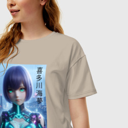 Женская футболка хлопок Oversize Марин Китагава и киберпанк -  коллаба - фото 2