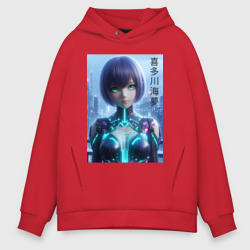 Мужское худи Oversize хлопок Марин Китагава и киберпанк -  коллаба