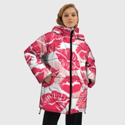Женская зимняя куртка Oversize  Романтический отпечаток помады игривый макияж - фото 2