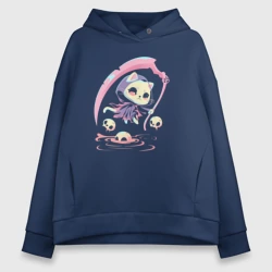 Женское светящееся худи Котик жнец с косой