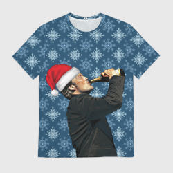 Мужская футболка 3D Мадс Миккельсен в шапке Санты Клауса