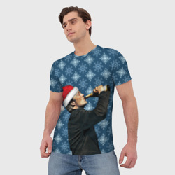 Мужская футболка 3D Мадс Миккельсен в шапке Санты Клауса - фото 2