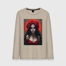 Мужской лонгслив хлопок Девушка с макияжем на день мертвых 