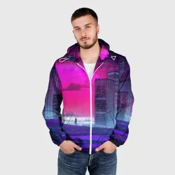 Мужская ветровка 3D Synthwave неоновый город - фото 2