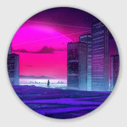 Круглый коврик для мышки Synthwave неоновый город