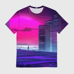 Мужская футболка 3D Synthwave неоновый город