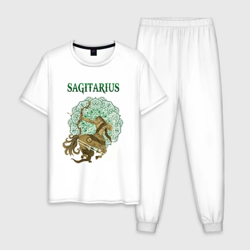 Мужская пижама с белой футболкой хлопок Стрелец Sagitarius винтаж
