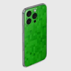 Чехол для iPhone 16 Pro Max силиконовый с защитой камеры Крипер персонаж текстура пиксельная зеленая - фото 2