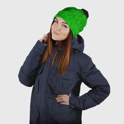 Шапка 3D c помпоном Крипер персонаж текстура пиксельная зеленая - фото 2
