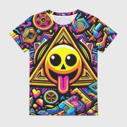 Женская футболка 3D Красочный паттерн со смайликом - нейроарт