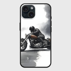 Чехол силиконовый для Apple iPhone 15 матовый Крутой байкер скетч