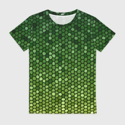 Женская футболка 3D Мозаика под зеленую змею