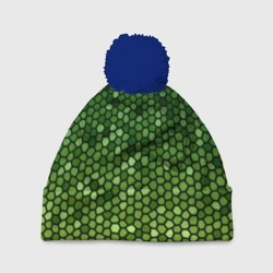 Шапка 3D c помпоном Мозаика под зеленую змею