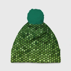 Шапка 3D c помпоном Мозаика под зеленую змею