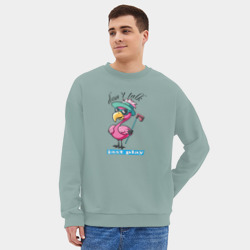 Мужской свитшот oversize без начеса хлопок Розовый фламинго играет в гольф - фото 2
