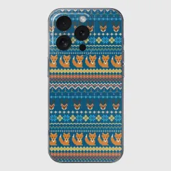 Чехол для iPhone 16 Pro Max силиконовый с защитой камеры Лисички и олени в стиле пиксельной вышивки - Ugly Christmas Sweater