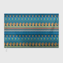 Флаг 3D Лисички и олени в стиле пиксельной вышивки - Ugly Christmas Sweater