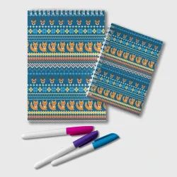 Блокнот Лисички и олени в стиле пиксельной вышивки - Ugly Christmas Sweater