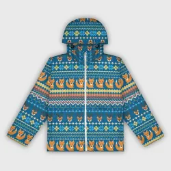 Женская ветровка 3D Лисички и олени в стиле пиксельной вышивки - Ugly Christmas Sweater