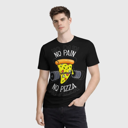 Мужская футболка 3D с принтом No pain - no pizza, фото на моделе #1