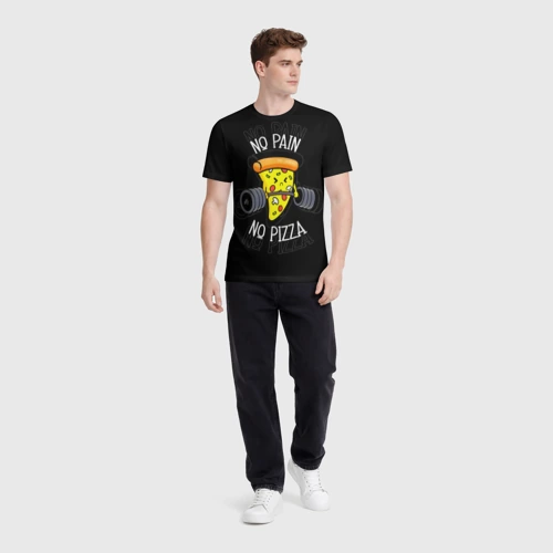 Мужская футболка 3D с принтом No pain - no pizza, вид сбоку #3