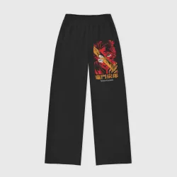 Женские брюки oversize без начеса хлопок Клинок рассекающий демонов Тандзиро в бою