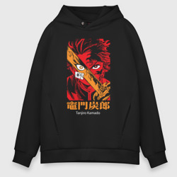 Мужское худи Oversize хлопок Клинок рассекающий демонов Тандзиро в бою