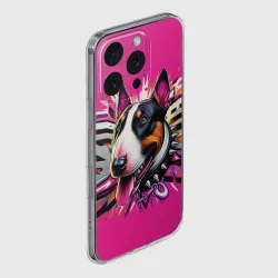 Чехол для iPhone 16 Pro силиконовый с защитой камеры Морда крутого бультерьера - граффити - фото 2