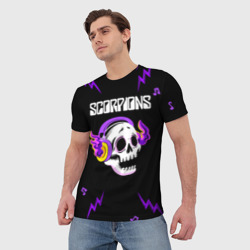 Мужская футболка 3D Scorpions неоновый череп - фото 2