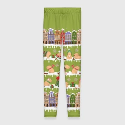 Леггинсы 3D Много капибар семьей на Новый год и Рождество