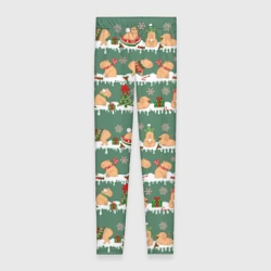 Леггинсы 3D Много капибар на Новый год и Рождество