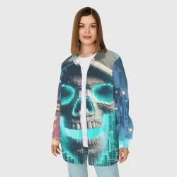 Женская рубашка oversize 3D Скелет в балахоне - граффити кибер-хакер - фото 2