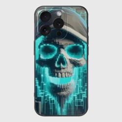 Чехол для iPhone 16 Pro силиконовый с защитой камеры Скелет в балахоне - граффити кибер-хакер