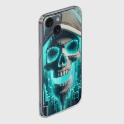 Чехол для iPhone 15 силиконовый с защитой камеры Скелет в балахоне - граффити кибер-хакер - фото 2