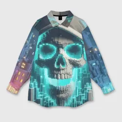 Женская рубашка oversize 3D Скелет в балахоне - граффити кибер-хакер