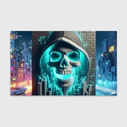 Бумага для упаковки 3D Скелет в балахоне - граффити кибер-хакер