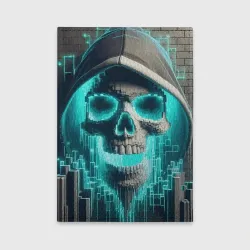 Обложка для автодокументов Скелет в балахоне - граффити кибер-хакер