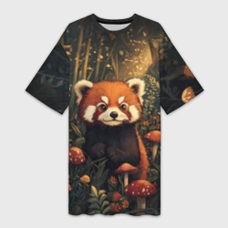 Платье-футболка 3D Красная панда в лесной чаще - милая