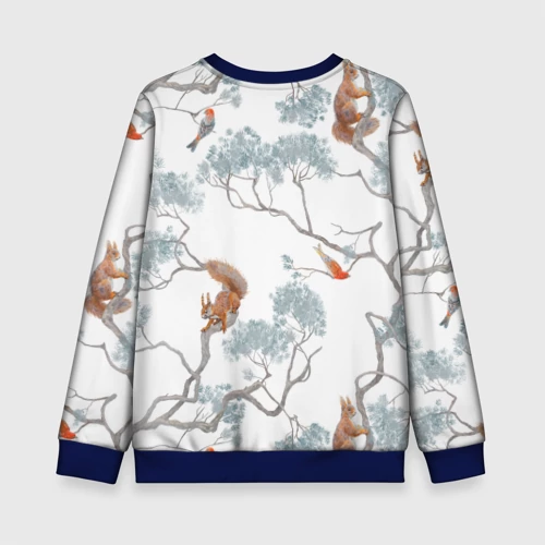 Детский свитшот 3D с принтом Уральский паттерн лес, вид сзади #1
